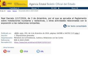 Publicación Reglamento sobre instalaciones nucleares y radiactivas